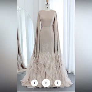 Luxury nude evening dress with cape sleeves